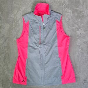 Antigua Womens Golf Vest Grey Neon Pink Full Zip Mesh Lined Size M